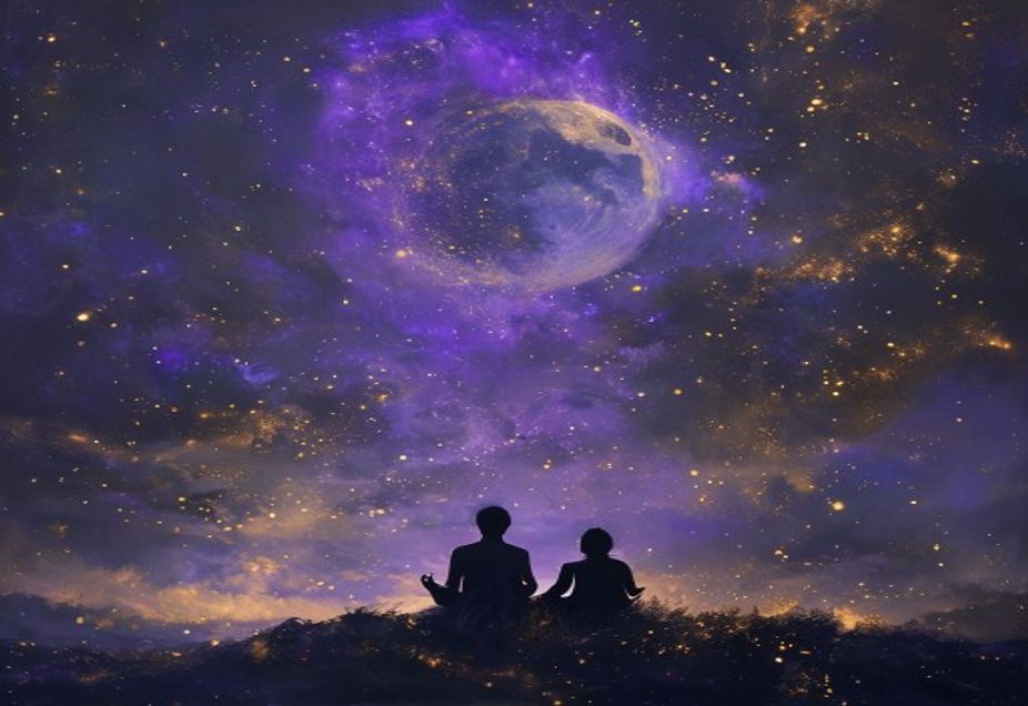 A still, calm scene under soft moonlight